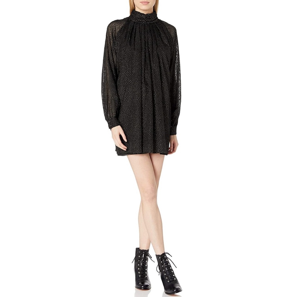 House of Harlow 1960 x REVOLVE Shanti Mini Dress Noir Black Gold Mock Neck NEW S